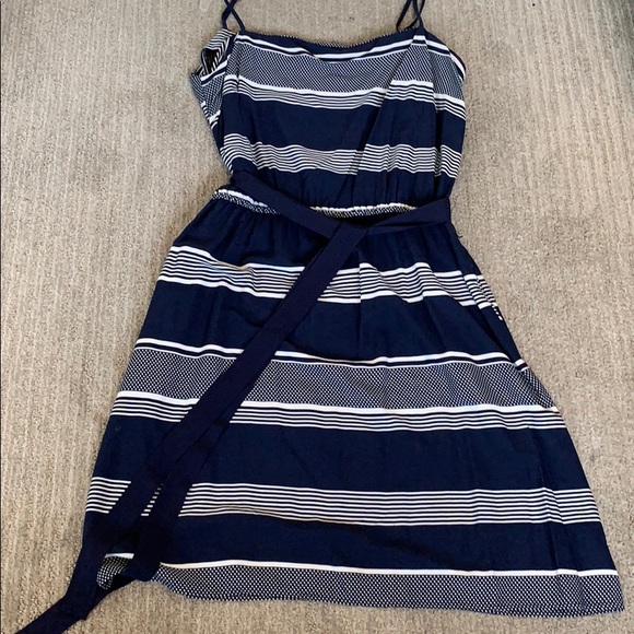 blue and white striped sundress